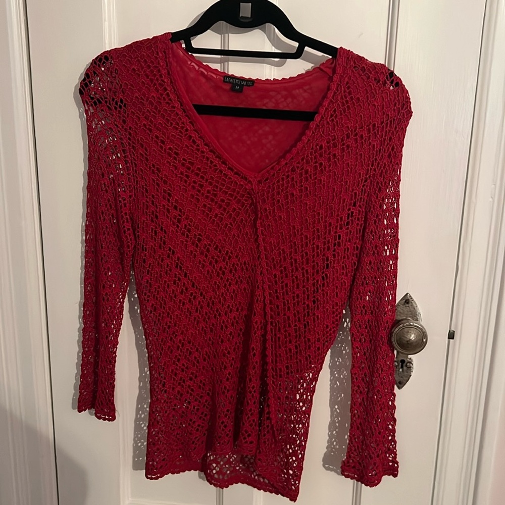 Lafayette 148 Red Crochet Top